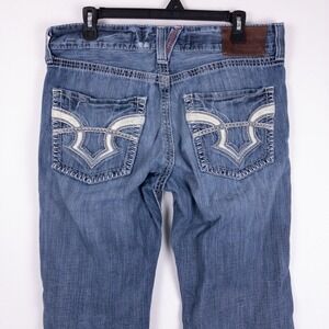 Big Star Pioneer Boot Cut Jeans Mens 33 (34x27) Blue Distressed Raw Hem Cut Off‎